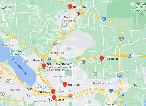 Syracuse, New York NBT Bank Locations Map