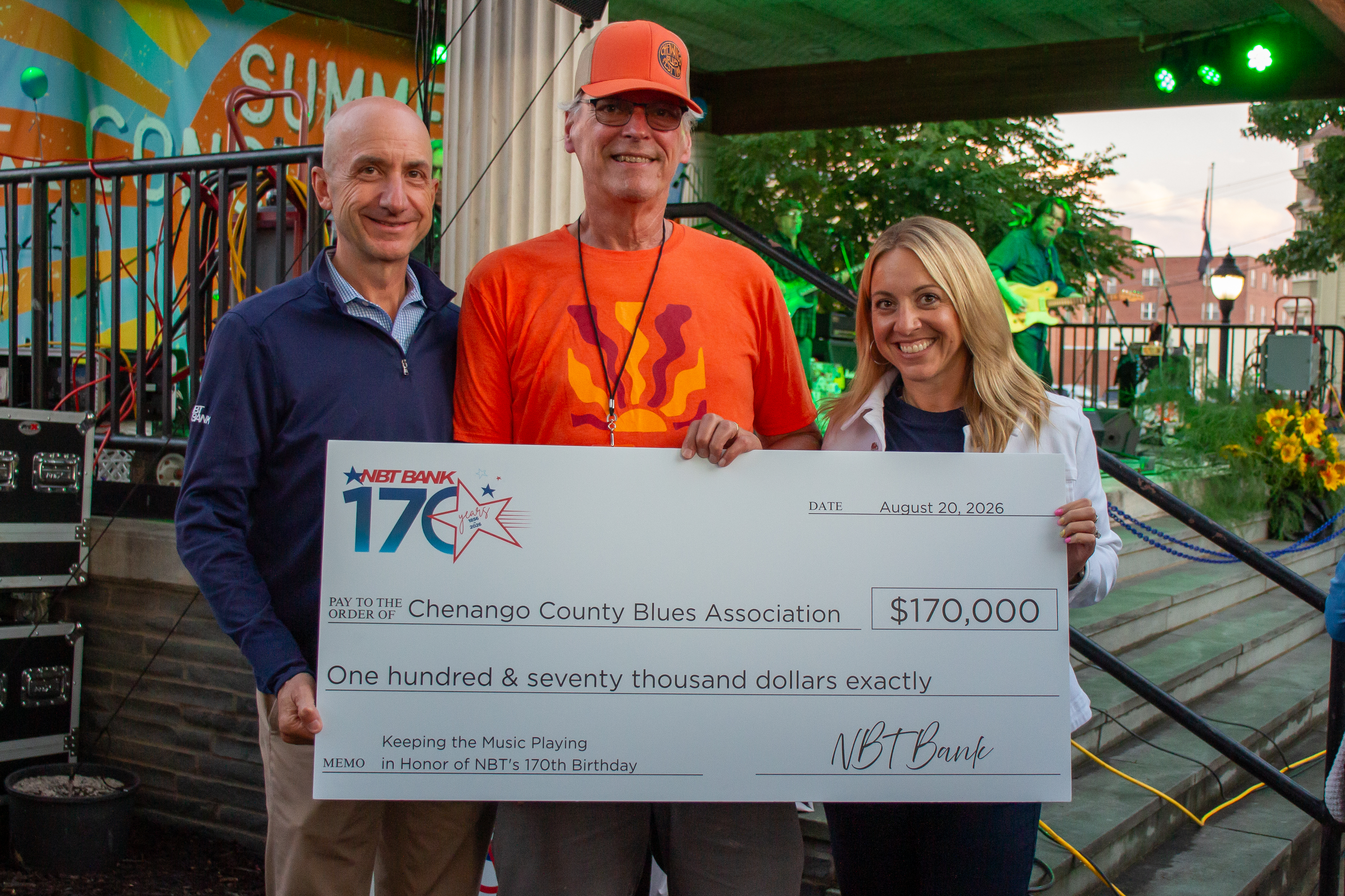 NBT giving check to Chenango Blues Association