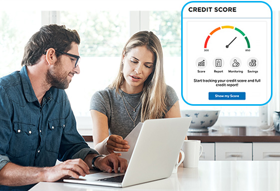 Couple on laptop with credit sense sample overlay