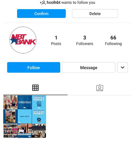 NBT Instagram Account Follow Confirmation