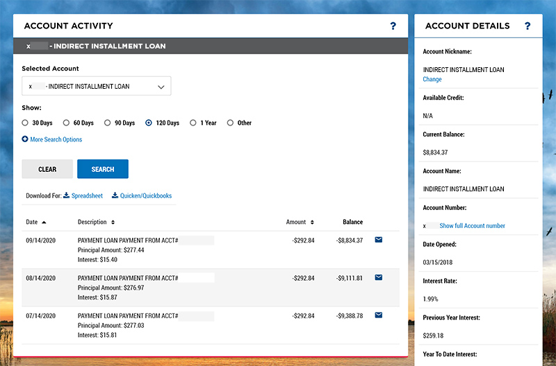 NBT Online Banking Loan Detail Screen